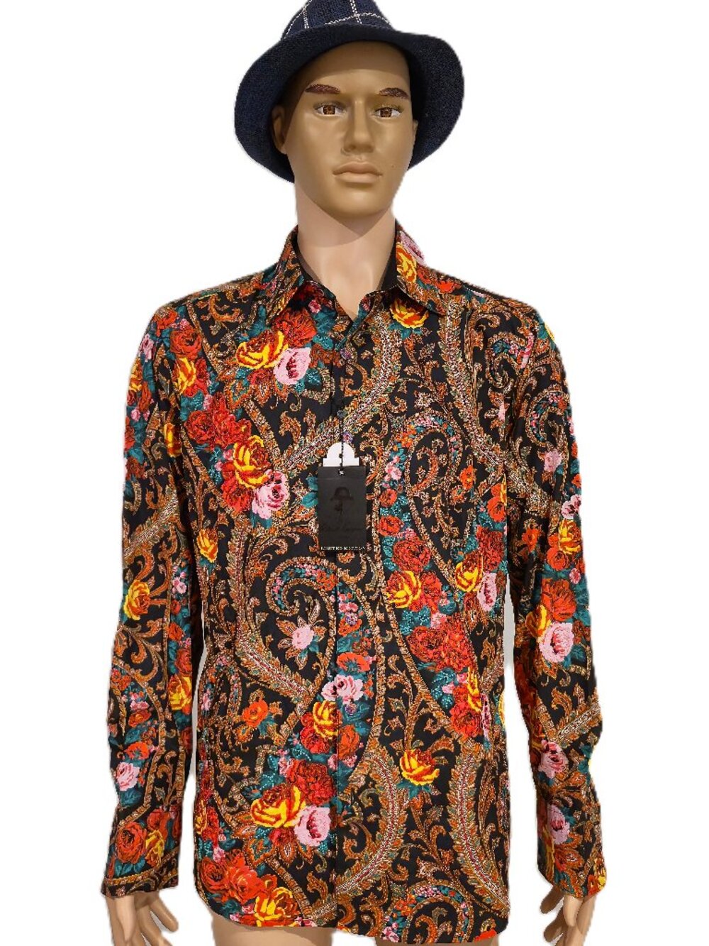 NWT ROBERT GRAHAM LIMITED EDITION KABUKI SHIRT ROSES EMBROIDERY L